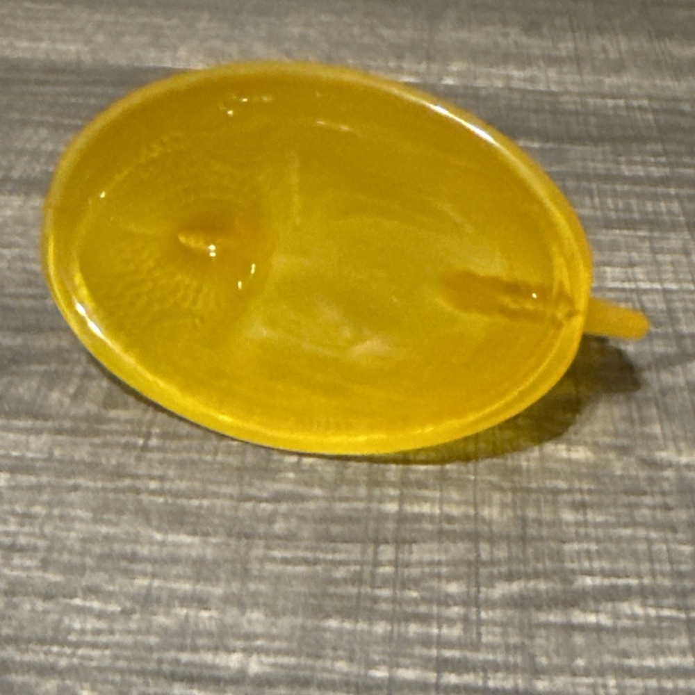 Yellow Satin Glass Hen on Nest Covered Dish 5" Chicken Beaded Rim Import - Picture 8 of 9